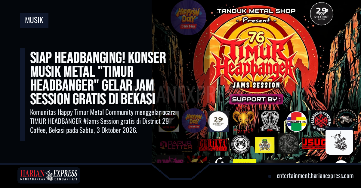 Siap Headbanging! Konser Musik Metal “TIMUR HEADBANGER” Gelar Jam Session Gratis di Bekasi